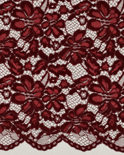Tissu Dentelle Velours Festonnée Bordeaux - Mercerine