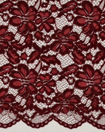 Tissu Dentelle Velours Festonnée Bordeaux - Mercerine