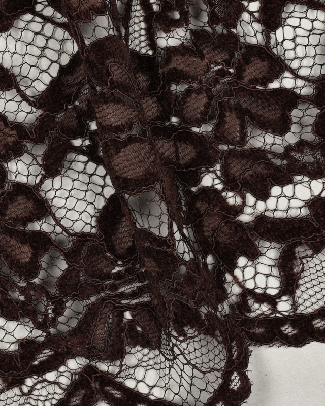 Tissu Dentelle Velours Festonnée Chocolat - Mercerine