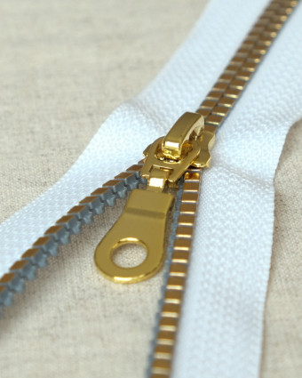Fermeture Eclair Blanche Maille Carré Dorée Non Séparable - 40 cm - Mercerine