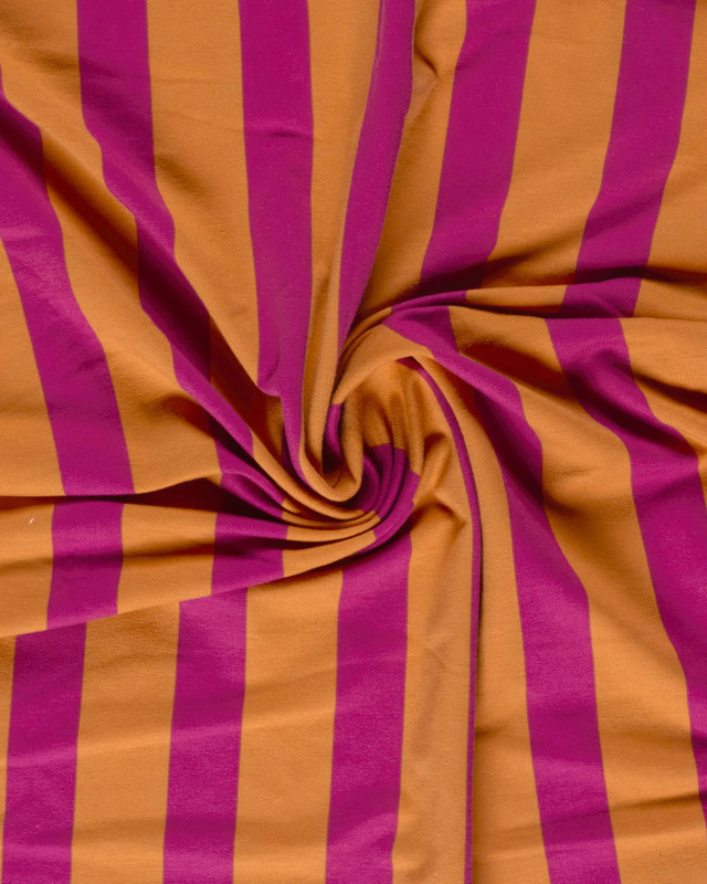 Tissu French Terry Rayures Framboise et Orange - Mercerine