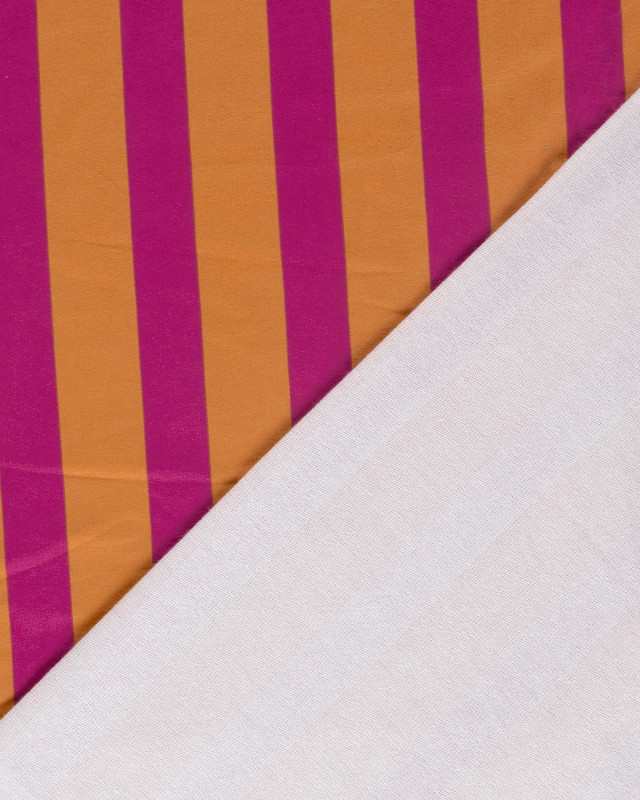 Tissu French Terry Rayures Framboise et Orange - Mercerine