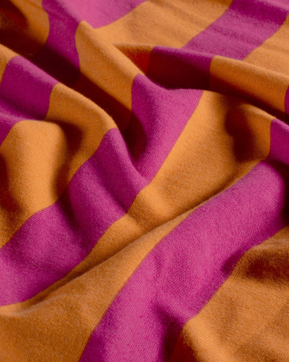 Tissu French Terry Rayures Framboise et Orange - Mercerine