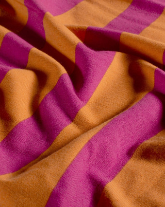 Tissu French Terry Rayures Framboise et Orange - Mercerine
