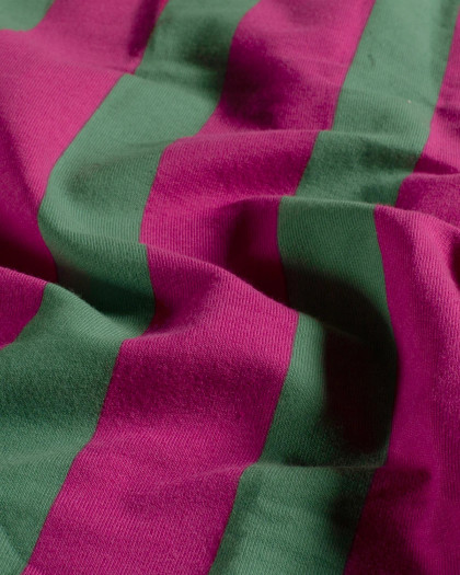Tissu French Terry Rayures Fuchsia et Vert Menthe - Mercerine