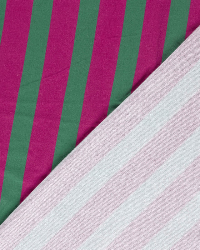 Tissu French Terry Rayures Fuchsia et Vert Menthe - Mercerine