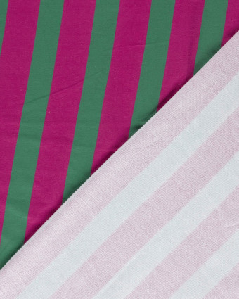 Tissu French Terry Rayures Fuchsia et Vert Menthe - Mercerine