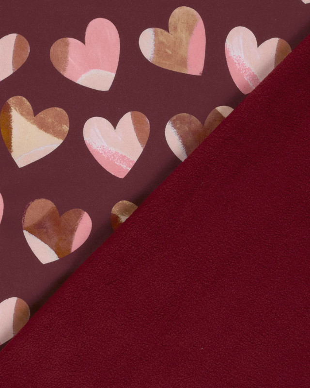 Tissu Softshell Prune Motif Cœur - Mercerine