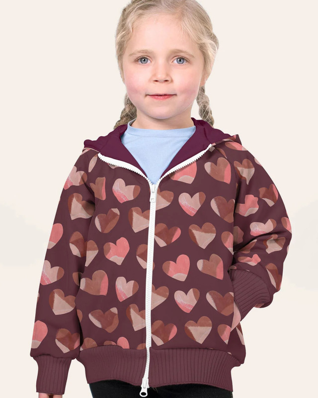 Tissu Softshell Prune Motif Cœur - Mercerine