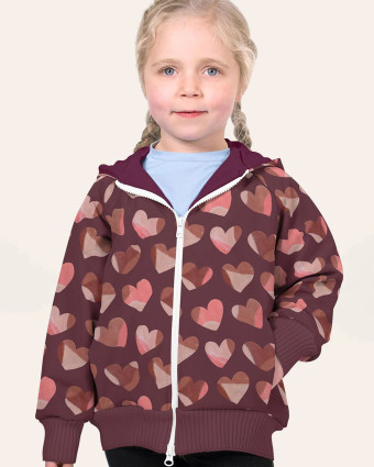 Tissu Softshell Prune Motif Cœur - Mercerine