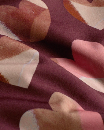 Tissu Softshell Prune Motif Cœur - Mercerine