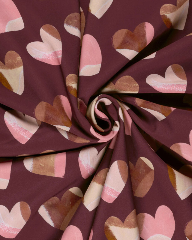 Tissu Softshell Prune Motif Cœur - Mercerine