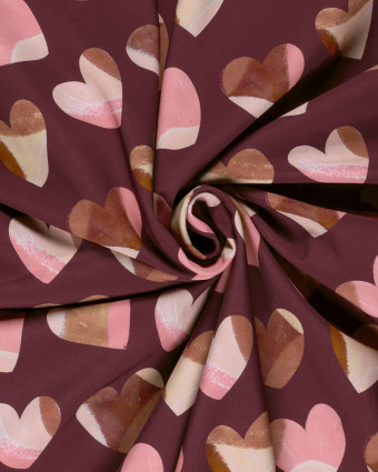 Tissu Softshell Prune Motif Cœur - Mercerine