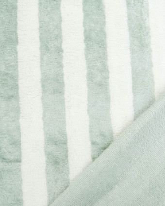 Tissu Eponge Bambou Rayé Vert de Gris et Ecru  - Mercerine