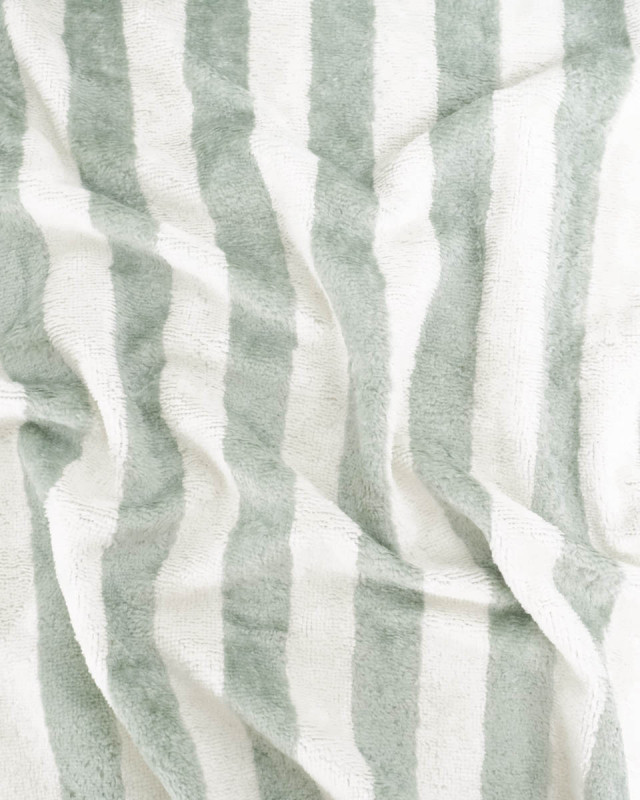 Tissu Eponge Bambou Rayé Vert de Gris et Ecru  - Mercerine