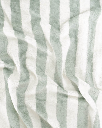 Tissu Eponge Bambou Rayé Vert de Gris et Ecru  - Mercerine