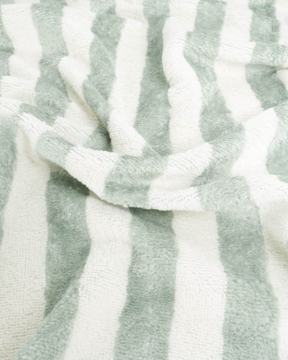 Tissu Eponge Bambou Rayé Vert de Gris et Ecru - Mercerine