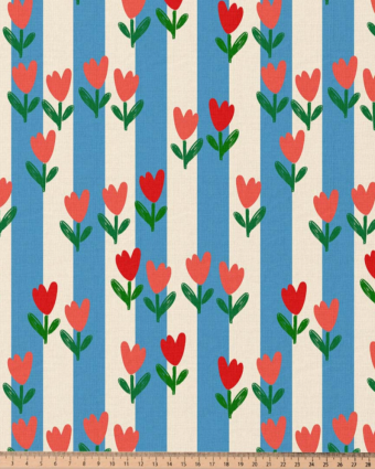 Tissu Coton Imprimé Fleuri Tulipe Rayé - Mercerine