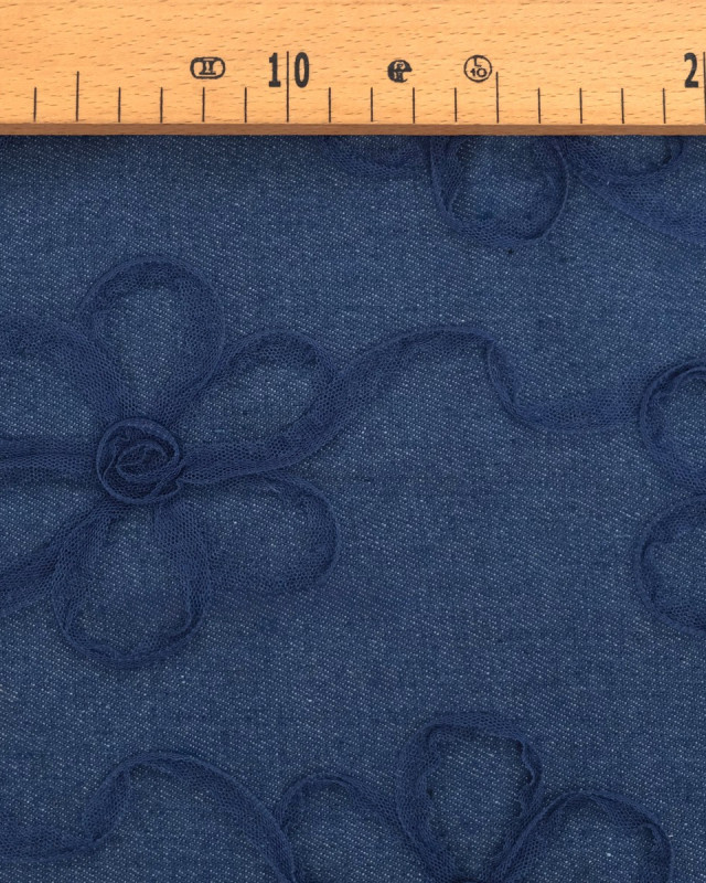 Jean Broderie Tulle Flora Bleu Moyen - Mercerine