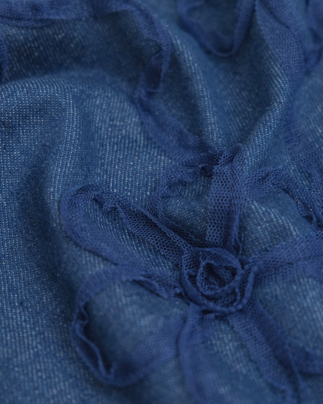 Jean Broderie Tulle Flora Bleu Moyen - Mercerine