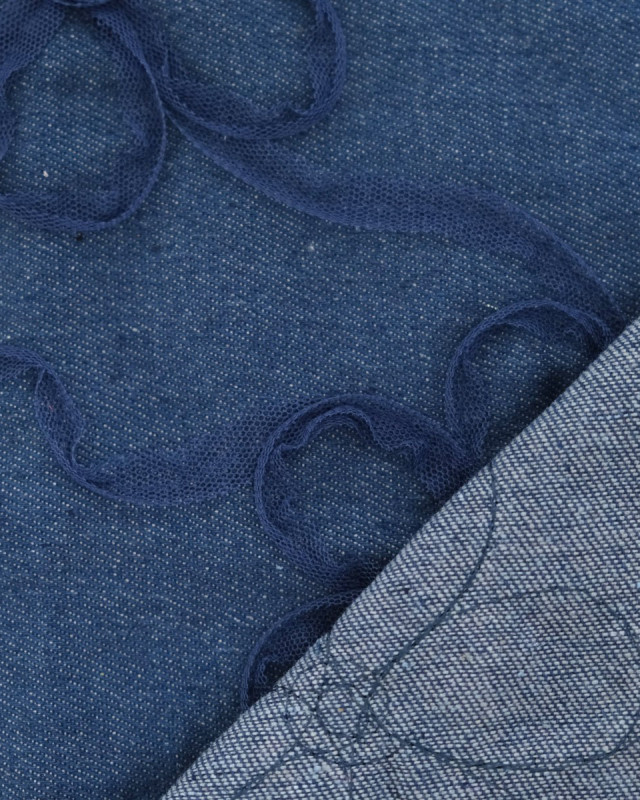Jean Broderie Tulle Flora Bleu Moyen - Mercerine