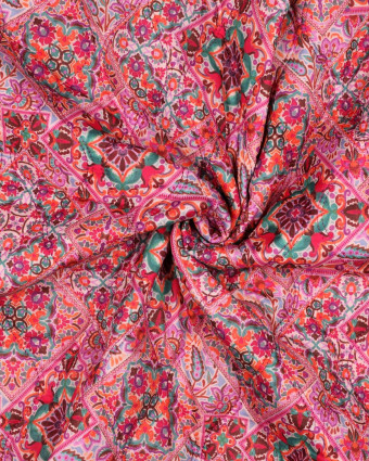 Tissu Matelassé Double Face Motif Floral Indien Rose - Mercerine