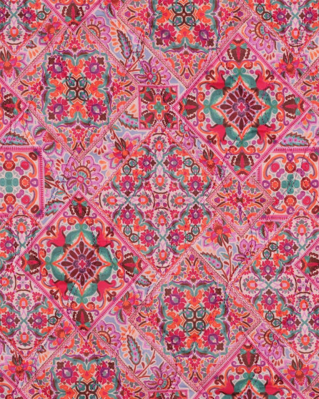 Tissu Matelassé Double Face Motif Floral Indien Rose - Mercerine