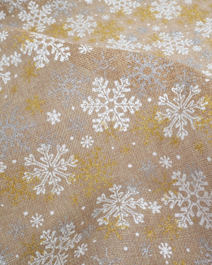 Toile de Jute Noël Flocon blanc et Doré - Mercerine