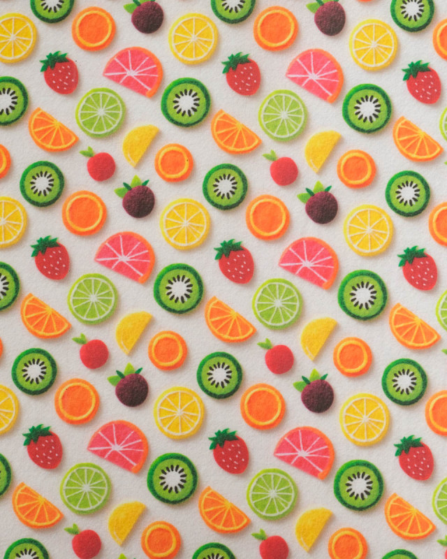 Coton Enduit Motif 3D Fruit Fond Blanc - Mercerine