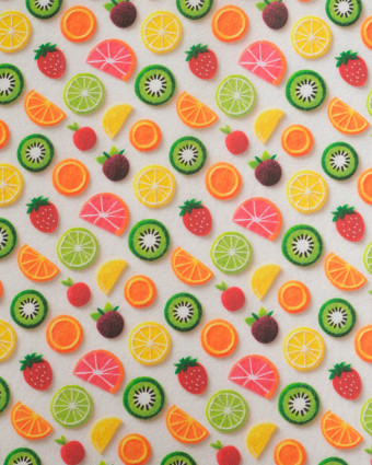 Coton Enduit Motif 3D Fruit Fond Blanc - Mercerine