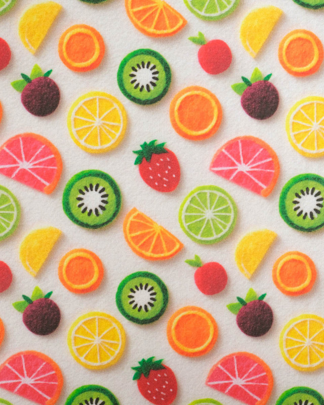 Coton Enduit Motif 3D Fruit Fond Blanc - Mercerine