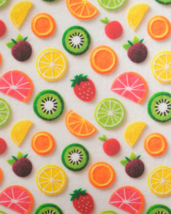 Coton Enduit Motif 3D Fruit Fond Blanc - Mercerine