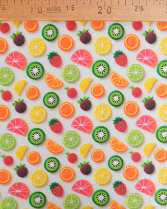 Coton Enduit Motif 3D Fruit Fond Blanc - Mercerine