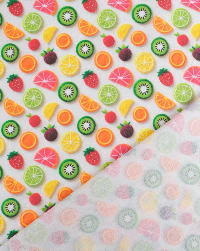 Coton Enduit Motif 3D Fruit Fond Blanc - Mercerine