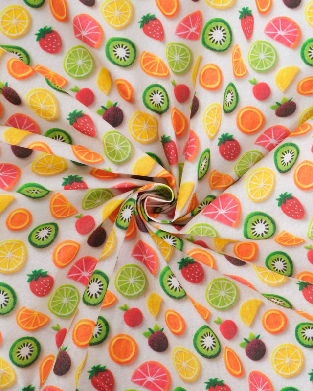 Coton Enduit Motif 3D Fruit Fond Blanc - Mercerine