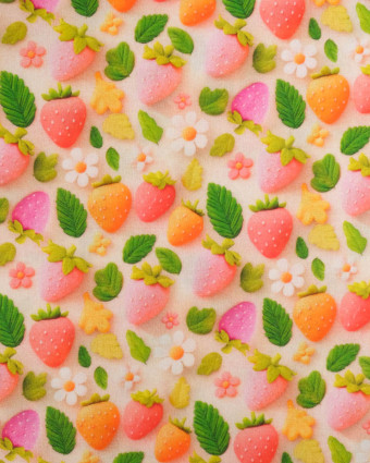 Coton Enduit Motif 3D Fraise - Mercerine