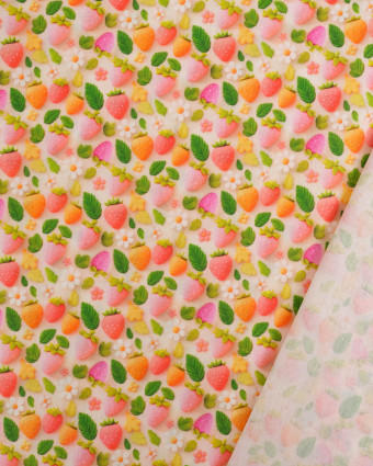 Coton Enduit Motif 3D Fraise - Mercerine