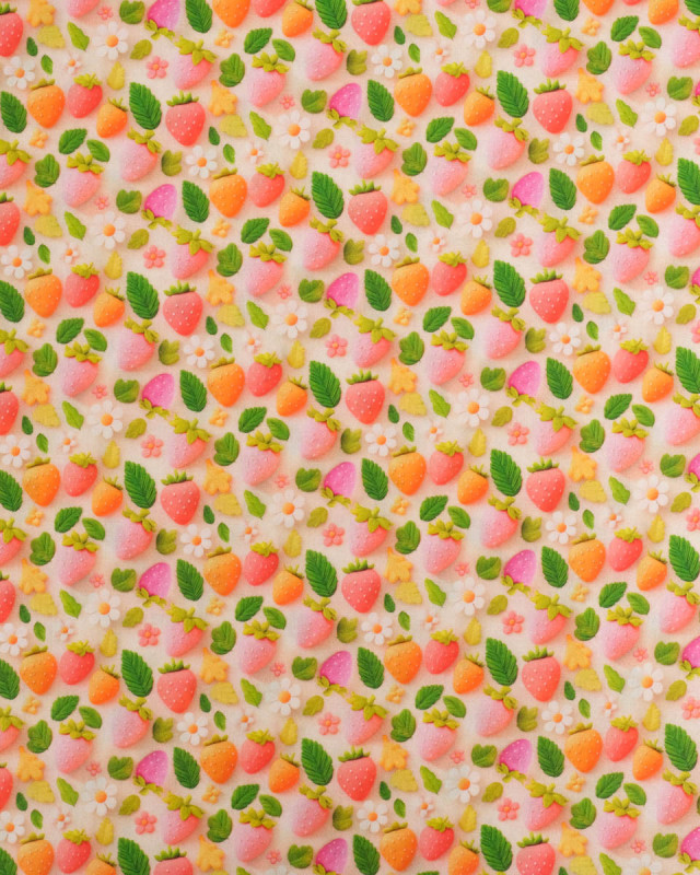 Coton Enduit Motif 3D Fraise - Mercerine