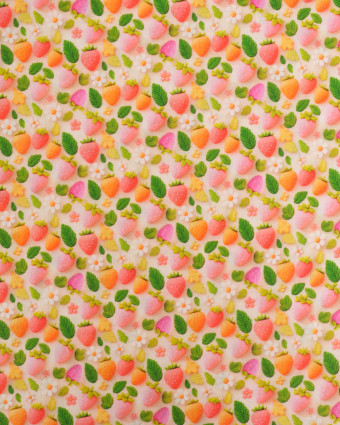 Coton Enduit Motif 3D Fraise - Mercerine