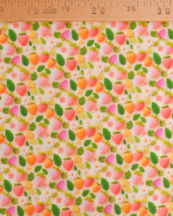 Coton Enduit Motif 3D Fraise - Mercerine
