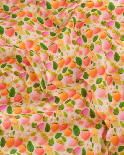 Coton Enduit Motif 3D Fraise - Mercerine