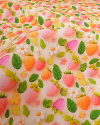Coton Enduit Motif 3D Fraise - Mercerine