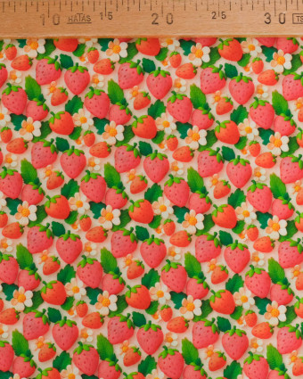 Coton Imprimé Fraise Rose 3D - Mercerine
