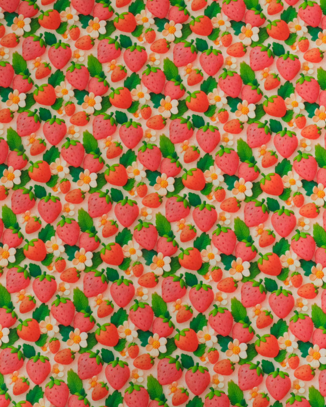 Coton Imprimé Fraise Rose 3D - Mercerine
