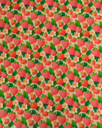 Coton Imprimé Fraise Rose 3D - Mercerine
