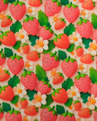 Coton Imprimé Fraise Rose 3D - Mercerine