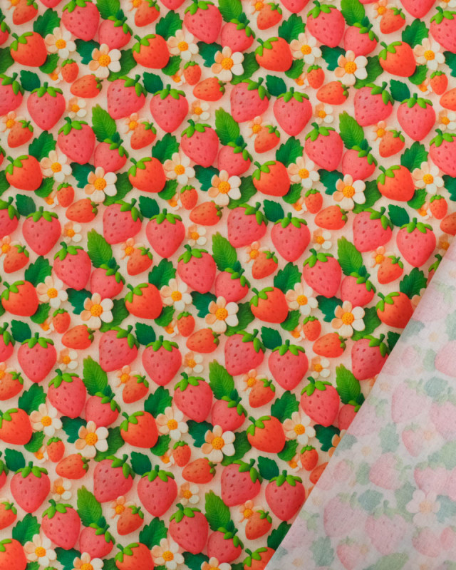 Coton Imprimé Fraise Rose 3D - Mercerine