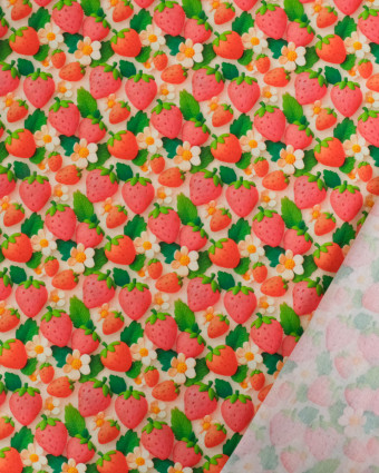 Coton Imprimé Fraise Rose 3D - Mercerine