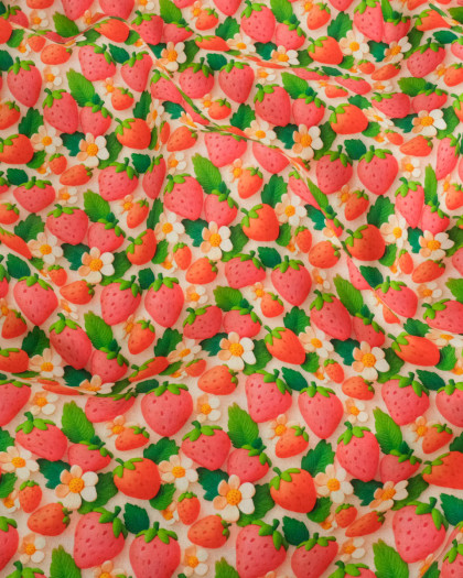 Coton Imprimé Fraise Rose 3D