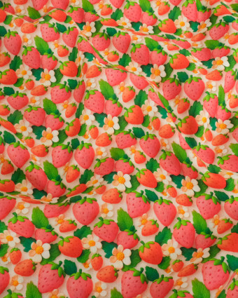 Coton Imprimé Fraise Rose 3D